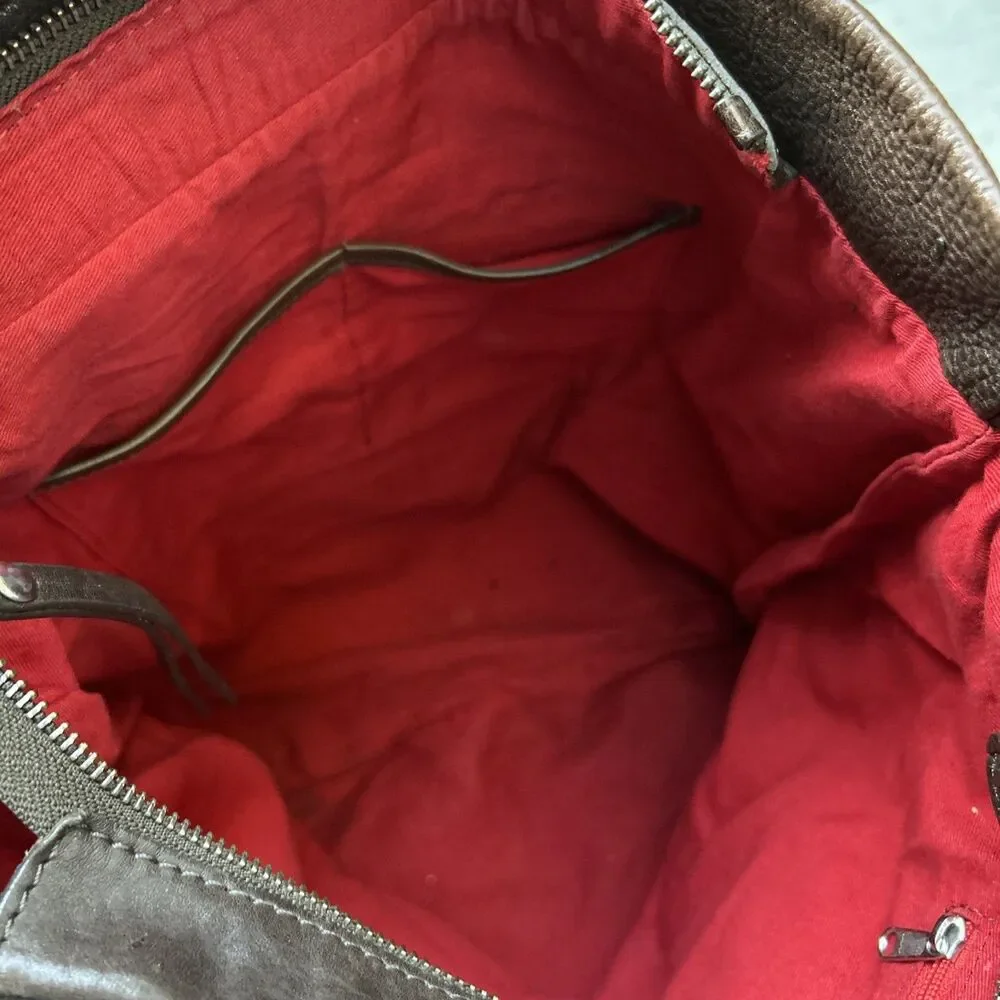 TANO Brown Leather Brown Straps Hobo Shoulder Bag Zippers Large Fossil Strap Red